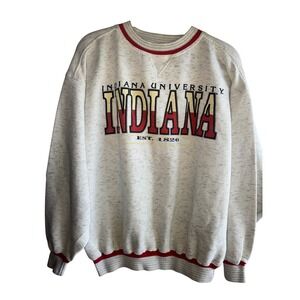 Vtg 90s Indiana University Hoosiers Sweatshirt TNT Grey Red L IU Est 1820 FLAW